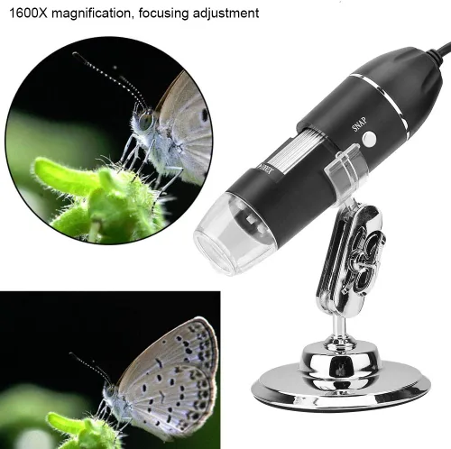 Vista 3 de Microscopio USB, 50X-500X 0.3MP Microscopio LED Lupa USB para computadora con soporte para verificación industrial de PCB, evaluación de joyas