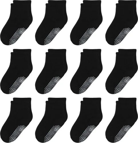 Vista 16 de 12 paquetes de calcetines antideslizantes para niños y bebés con agarre para niños de 1-7 años, calcetines de algodón de tripa para niños y niñas