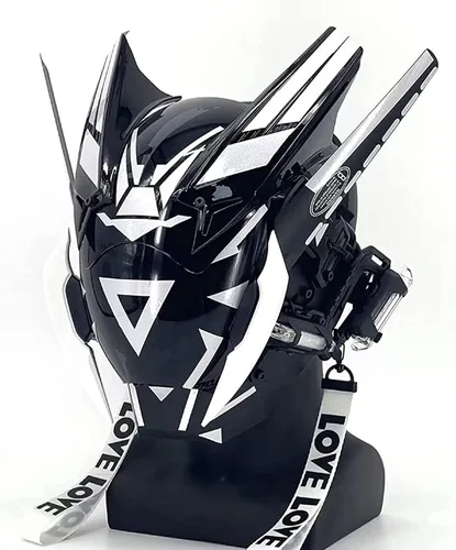 Vista 3 de detfgcl Máscara cibernética LED para hombres adultos, máscara tecnológica, accesorios de disfraz punk, máscara de cosplay, casco futurista