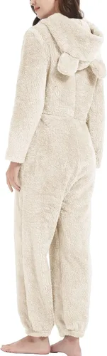 Vista 7 de Pijama con capucha de forro polar para mujer, con cremallera, ropa de dormir con orejas