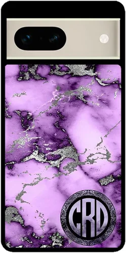 Vista 2 de Funda de goma negra con monograma de mármol morado y plateado compatible con Google Pixel 10, 10 Pro, 10 Pro XL, 9a, 9 Pro, Pixel 9, Pixel 9 Pro XL