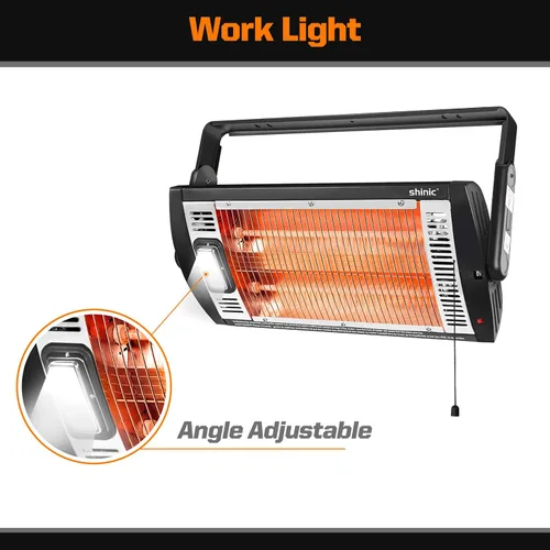 Vista 5 de Shinic Paquete de 2 calentadores eléctricos de garaje, 1500 W/750 W, calentadores radiantes con luz halógena, rotación de 90 grados, 5 ajustes