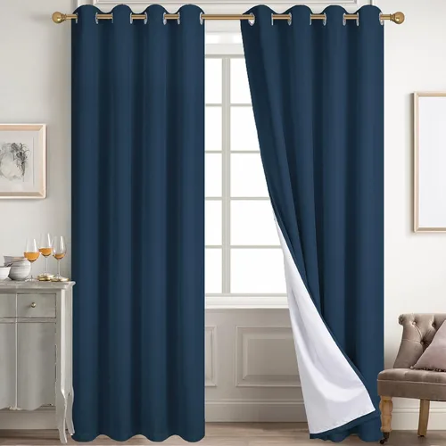 Vista 116 de Diraysid Cortinas 100% opacas de lino beige para dormitorio, con ojales, aislamiento térmico, cortinas de oscurecimiento de habitación