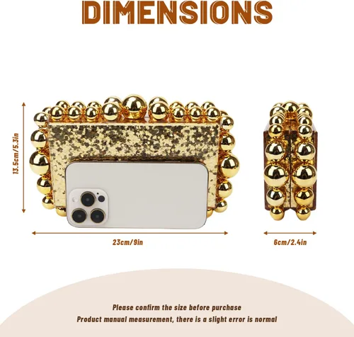 Vista 3 de Fecialy Acrylic Clutch Purse for Women Marble Handbags Pearl Evening Clutch Bag Beads Square Cross Body Bag for Wedding Party