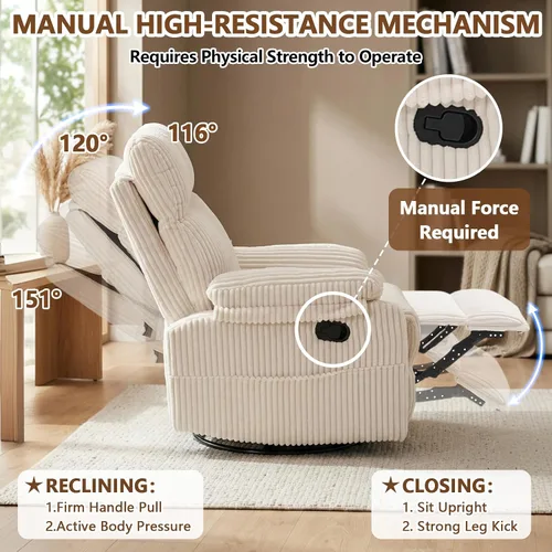 Vista 5 de Mecedora para cuarto de bebé, reclinable manual giratorio Pana beige