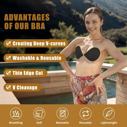 Vista 2 de Sticky Push up Bra, Invisible Strapless Bras for Backless Dresses with Reusable Adhesive & Nipple Covers (2 Pairs)