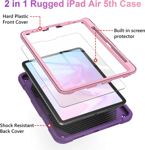 Vista 3 de Funda para iPad Air de 5ª/4ª generación con protector de pantalla, para iPad Pro de 11 pulgadas, con correa de soporte de mariposa, muñecos y Púrpura