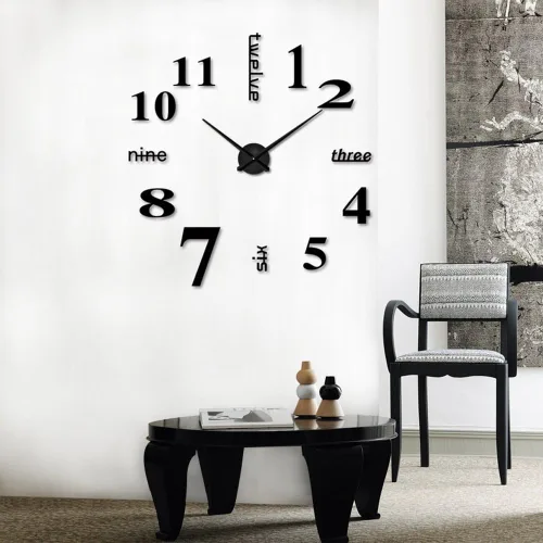 Vista 5 de LZYMSZ Reloj de pared de bricolaje moderno 3D con números de espejo, calcomanías para decoración de oficina en casa (negro)