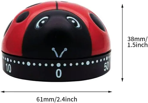 Vista 8 de Temporizador de cocina mecánico de mariquita - Reloj despertador de cocina de 60 minutos con anillo fuerte
