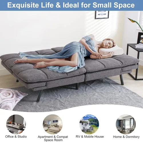 Vista 5 de MUUEGM Sofá cama tipo futón convertible, sofá biplaza moderno de espuma viscoelástica, sofá pequeño con reposabrazos ajustables, respaldos para sala