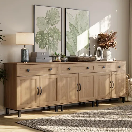 Vista 16 de FENSULN Gabinete de aparador de buffet multifuncional de casa de campo Moderna con estantes ajustables para cocina, barra de café, sala de estar