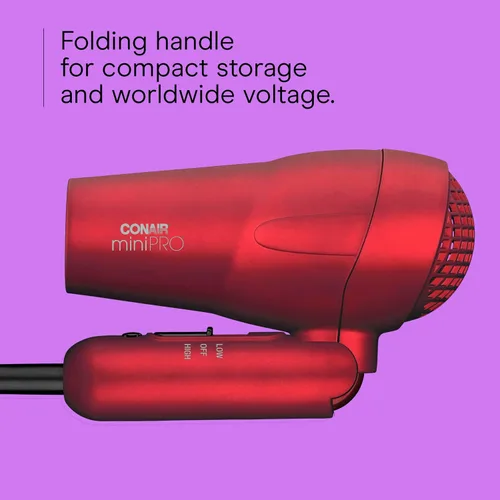 Vista 4 de Conair MiniPro Mango plegable Turmalina cerámica Styler/secador de pelo; Rojo
