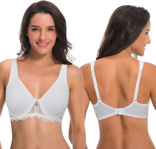 Vista 4 de Curve Muse Brasier de encaje sin forro para mujer, talla grande, con tirantes de cojín, 2 unidades, Multicolorido