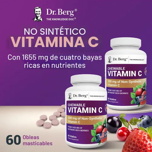 Vista 5 de Dr. Berg Complejo de vitamina C masticable - Hecho con bayas orgánicas, sin OMG, 60 deliciosas obleas