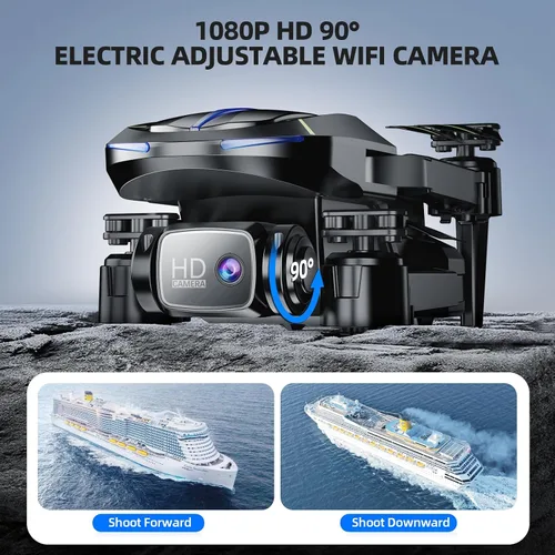 Vista 5 de Drone con cámara 1080P HD FPV Mini Drone plegable para principiantes, niños y adultos, dron con una tecla de despegue/aterrizaje, selfie por gestos