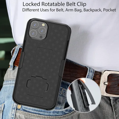 Vista 5 de Ailiber Funda compatible con iPhone 13 Pro, funda para iPhone 13 Pro con protector de pantalla, clip giratorio para cinturón, soporte de soporte