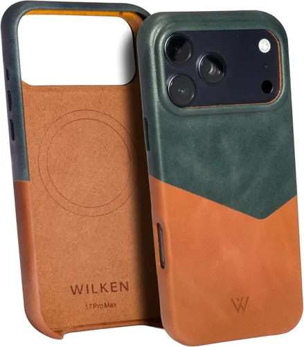 Vista 10 de Funda de teléfono delgada de cuero Wilken compatible con iPhone 15 Compatible con MagSafe y carga inalámbrica Cubierta de cuero de grano Negro