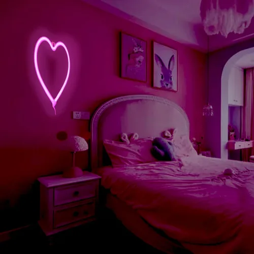 Vista 5 de YouOKLight Letrero de neón de corazón, luces de neón para decoración de pared de dormitorio, letrero de neón rosa, luz LED de corazón con USB