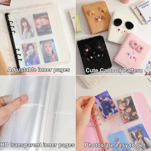 Vista 5 de Carpeta A5 de dibujos animados de felpa para tarjetas fotográficas con 20 fundas interiores de 3 pulgadas para álbumes de fotos en hojas sueltas