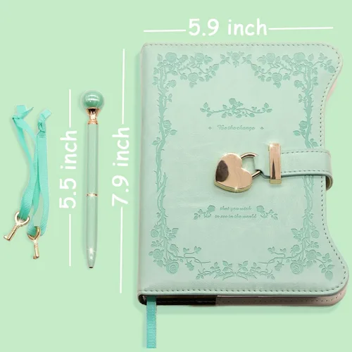 Vista 7 de Hoci Poci Agenda con candado y llaves para niñas, ideas de regalo para niñas, diario de 360 páginas con bordes dorados para mujeres, cuaderno