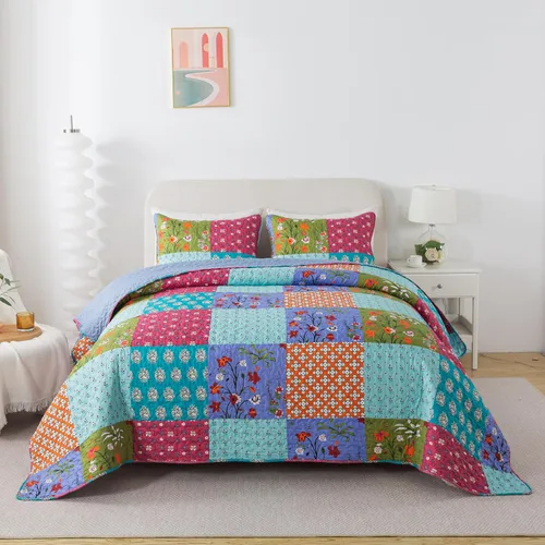 Vista 2 de SLPR All is Bright - Juego de edredón de 2 piezas, tamaño individual con 1 funda, colcha acolchada ligera de verano con parches coloridos, ropa