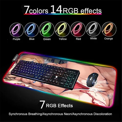 Vista 3 de Alfombrilla de mouse de anime para niña, sexy, XXL RGB, accesorios de juegos, tapete de escritorio LED, alfombrillas de juego, alfombrillas