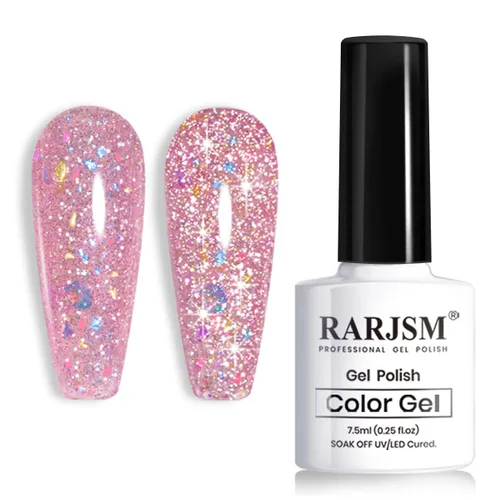 Vista 12 de RARJSM Esmalte de uñas de gel con purpurina roja reflectante holográfica, destellos de arco iris, diamantes brillantes, LED, UV, secado con lámpara