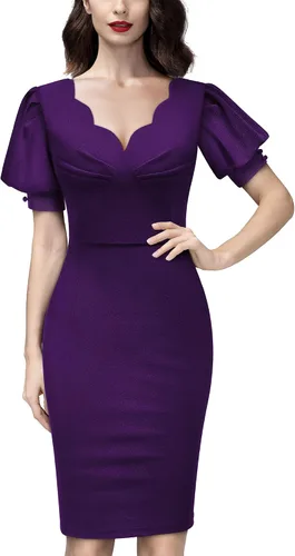Vista 5 de AISIZE Vestido de cóctel delgado con cuello en V floral retro de los años 40 para mujer