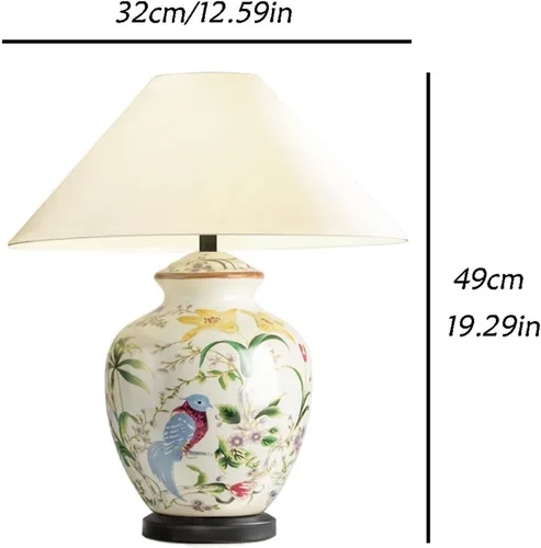 Vista 2 de BGGJJ Lamp for Desk Indoor Retro Flower and Bird Pattern Ceramic Table Lamp Interior Decorative Lamp Practical Bedroom Bedside Lamp Desk Lamps for