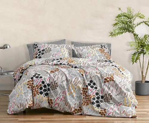 Vista 22 de Marimekko - Juego de funda de edredón tamaño Queen, ropa de cama de algodón con fundas a juego y cierre de botón, decoración del hogar para todas
