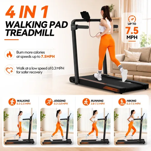 Vista 10 de Walking Pad with Vibration Plate and Handle Bar,Foldable Treadmill