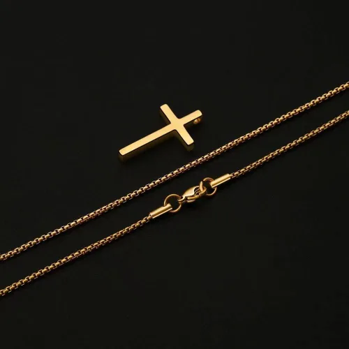 Vista 6 de IEFSHINY - Collar con dije de cruz de acero inoxidable para hombre, cadena de 16 a 30pulgadas, dorada, plateada, negra