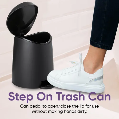 Vista 4 de Superio Mini cubo de basura para baño con tapa de 3 litros, cubo de basura de plástico de 0.75 galones, moderno bote de basura con pedal de pie