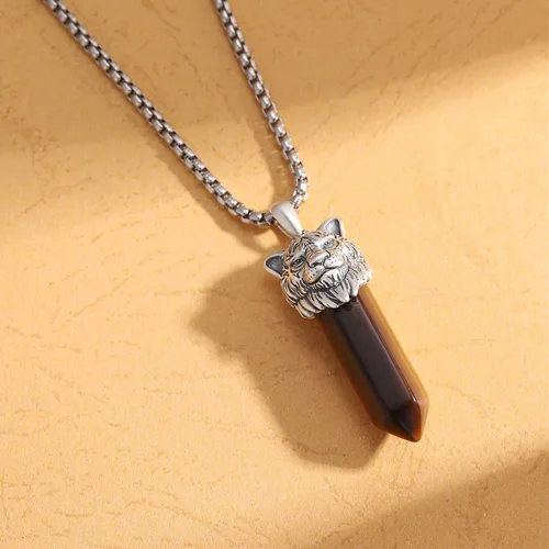 Vista 6 de Collar de tigre de plata de ley 925 para hombre, collar de ojo de tigre, cristal de ojo de tigre, joyería para niños, mujeres y hombres, Plata