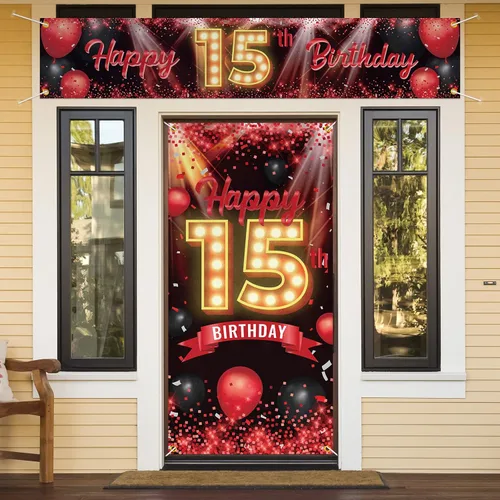 Vista 32 de Juego de carteles de feliz cumpleaños 10 para puerta, porche, decoraciones de cumpleaños de 10 años, suministros de fiesta para mujeres y hombres