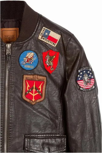 Vista 4 de Top Gun Chaqueta bomber de cuero vegano con parches para mujer