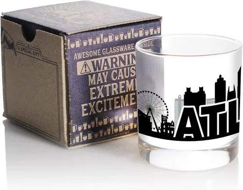 Vista 7 de Toasted Tales - Vaso de whisky Atlanta Skyline Cityscapes Regalo para gente de Atlanta City Vasos de ciudad urbana Old Fashioned Rocks Regalo