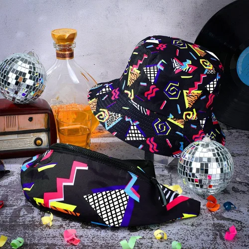 Vista 7 de JenPen Juego de 2 sombreros tipo cangurera de los años 80 y 90 para hombres y mujeres, accesorios retro para fiestas deportivas de verano