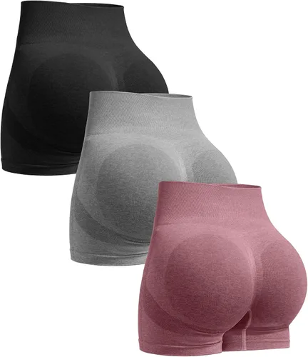 Vista 14 de Ovesport 3 piezas de pantalones cortos de entrenamiento para mujer, sin costuras, con levantamiento de glúteos, cintura alta, para yoga, gimnasio