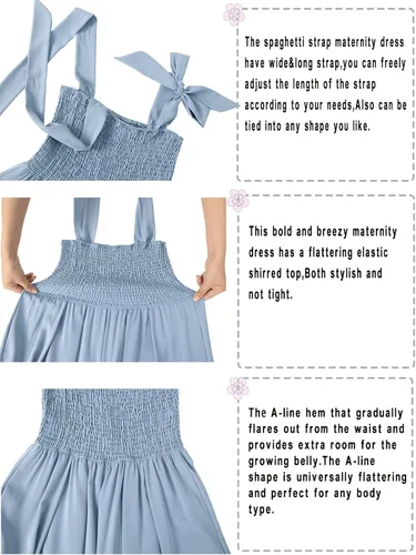 Vista 4 de Rnxrbb Vestido de maternidad de gasa con abertura y bolsillos, para verano, casual, sin mangas, fruncido, para embarazo, ropa para la playa