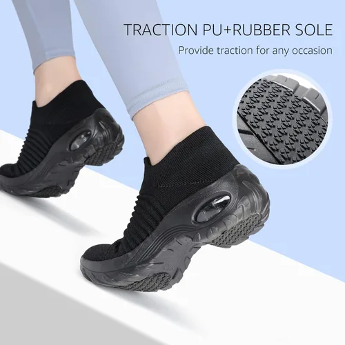 Vista 4 de STQ - Tenis para caminar, sin cordones, de malla transpirable, cómodos, a la moda, mocasines con plataforma de cuña para mujer