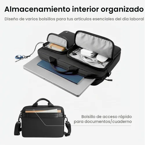 Vista 4 de tomtoc A33 Slim - Bolsa de hombro para laptop de 13-14 pulgadas para MacBook Air/Pro M5/M4/M3, maletín con almacenamiento de accesorios y Negro