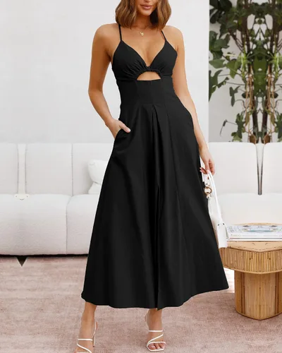 Vista 2 de BTFBM Vestido de verano 2023 con tirantes delgados, sin mangas, cuello en V, abertura, casual, playa, fiesta, maxi vestidos con bolsillos