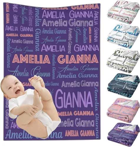 Vista 11 de Mantas de bebé personalizadas para niñas y niños, mantas de bebé personalizadas con nombre para niños y niñas, regalos personalizados para bebés