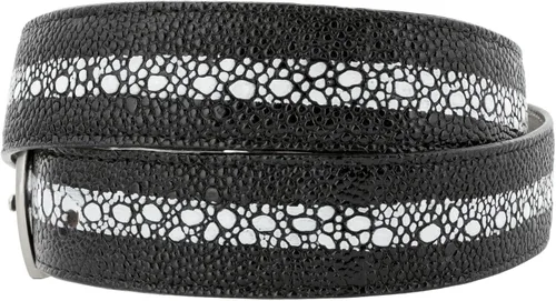 Vista 2 de EL PRESIDENTE Mens Black Stingray Print Leather Western Cowboy Belt Silver Buckle