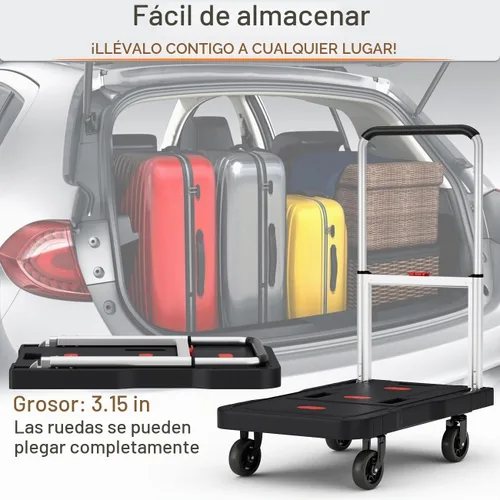 Vista 7 de Carro de empuje plegable para camión de plataforma, capacidad de peso de 330 libras, mango ajustable para carretilla de mano con ruedas giratorias