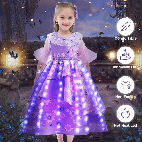 Vista 4 de Toylink Vestido de Isabella Encanto iluminado para niñas, disfraz de princesa de Halloween con accesorios de cosplay