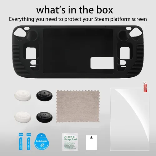 Vista 7 de Protective Case for Steam Deck, with Screen Protector*1 and Thumb Grips*2 pairs, Hosanwell Full Body Silicone Protective Case for Steam Deck, Black