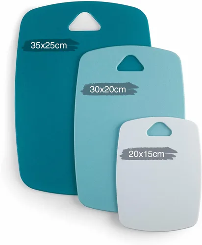 Vista 2 de LACOR 60555 Juego de 3 tablas oceánicas, ideales para cortar alimentos, agujero para colgar, polipropileno, tamaños: 7.9x5.9 in, 11.8x7.9 in