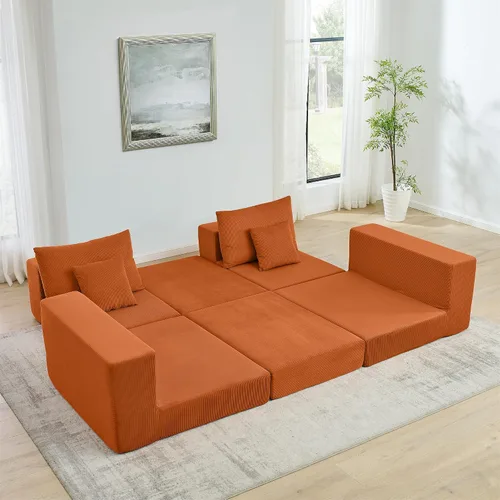 Vista 9 de Sofá modular de nube, sofá cama en forma de L con otomana extraíble, moderno sofá cama convertible tapizado para sala de estar, apartamento, espacio
